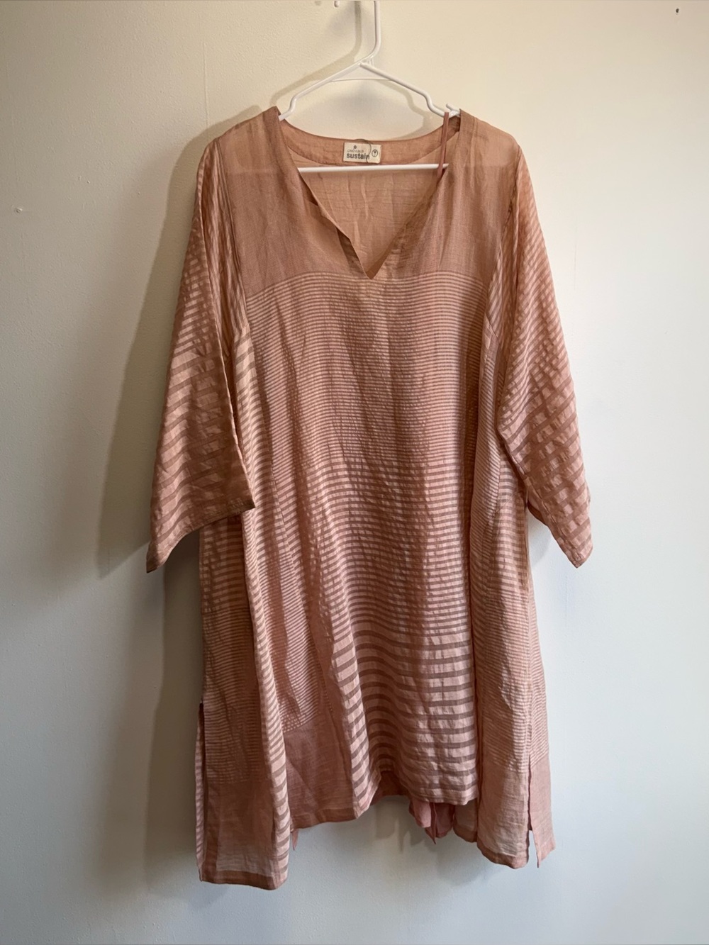 Good Earth Sustain Blush Pink 100% Silk Dress & Slip Oversized Medium